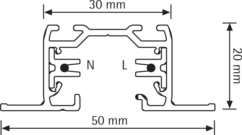 1-FASE INBOUW RAIL ZWART - 1 METER - GBF 2100–2