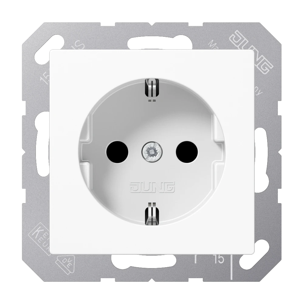 JUNG AS500 / A550 Wandcontactdoos met Randaarde 1-voudig – Alpine Wit (A1520WW)