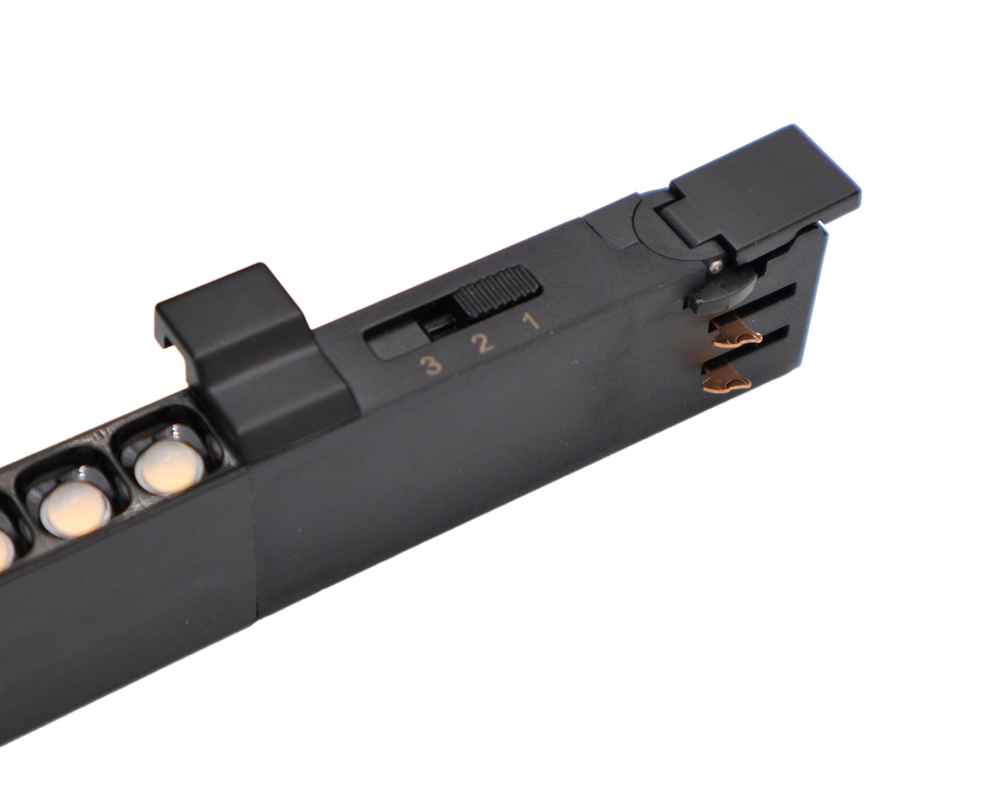 lineaire zwarte railspot die in de 3-fase rail wegvalt