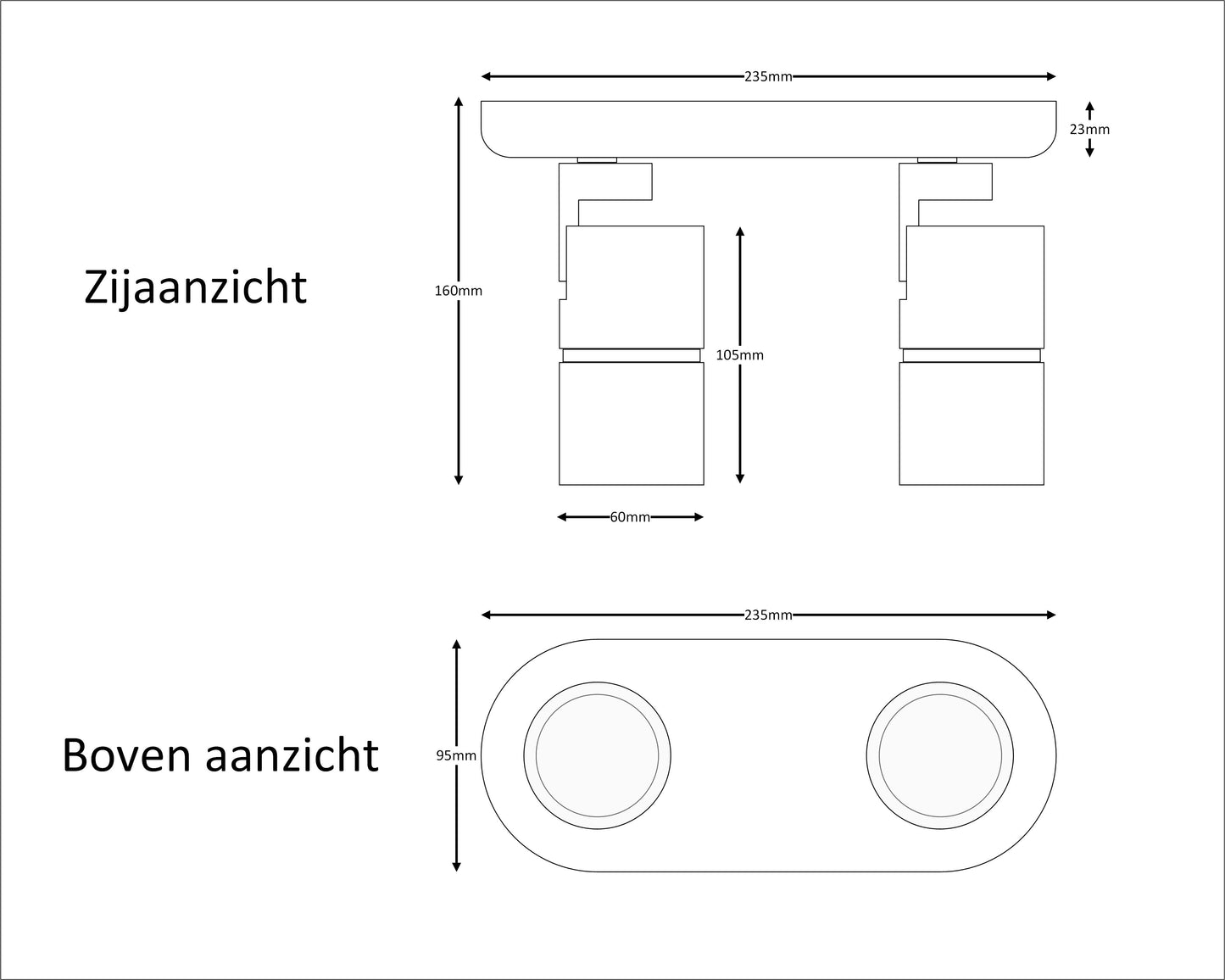 Opbouwspot TUBY DUO GU10 zwart