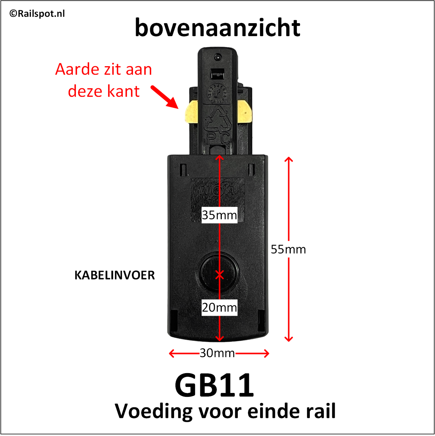 1fase rail grijs - rail eindvoeding GB11-1