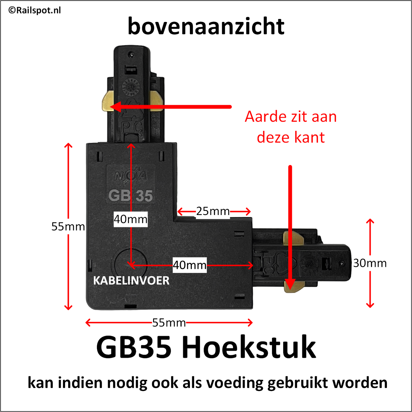 1fase rail wit - hoekstuk GB35-3
