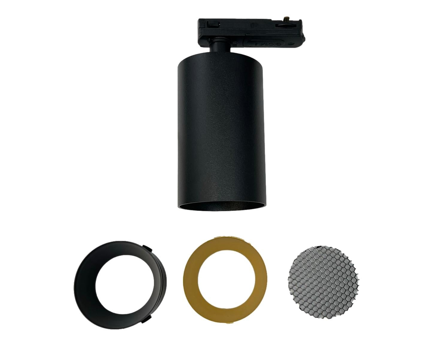 zwarte GU10 railspot met verwisselbare binnenring voor Railverlichting