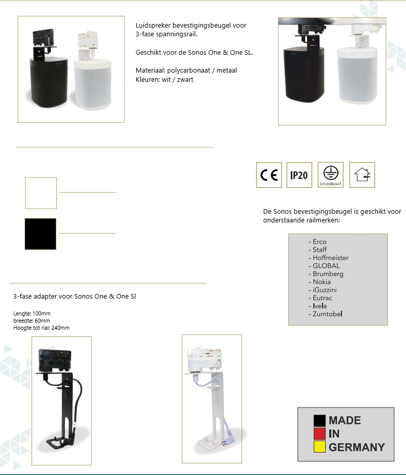 3fase rail wit - beugel SONOS ONE