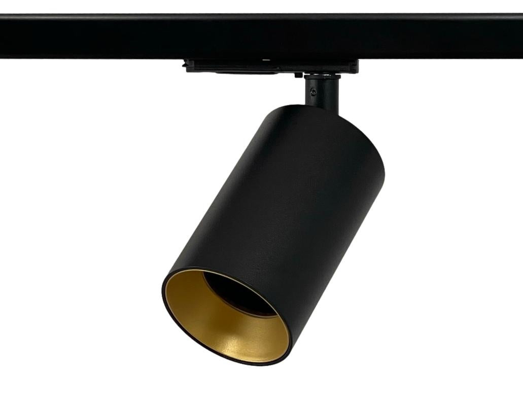 zwarte 1-fase railspot met gouden rand voor railverlichting