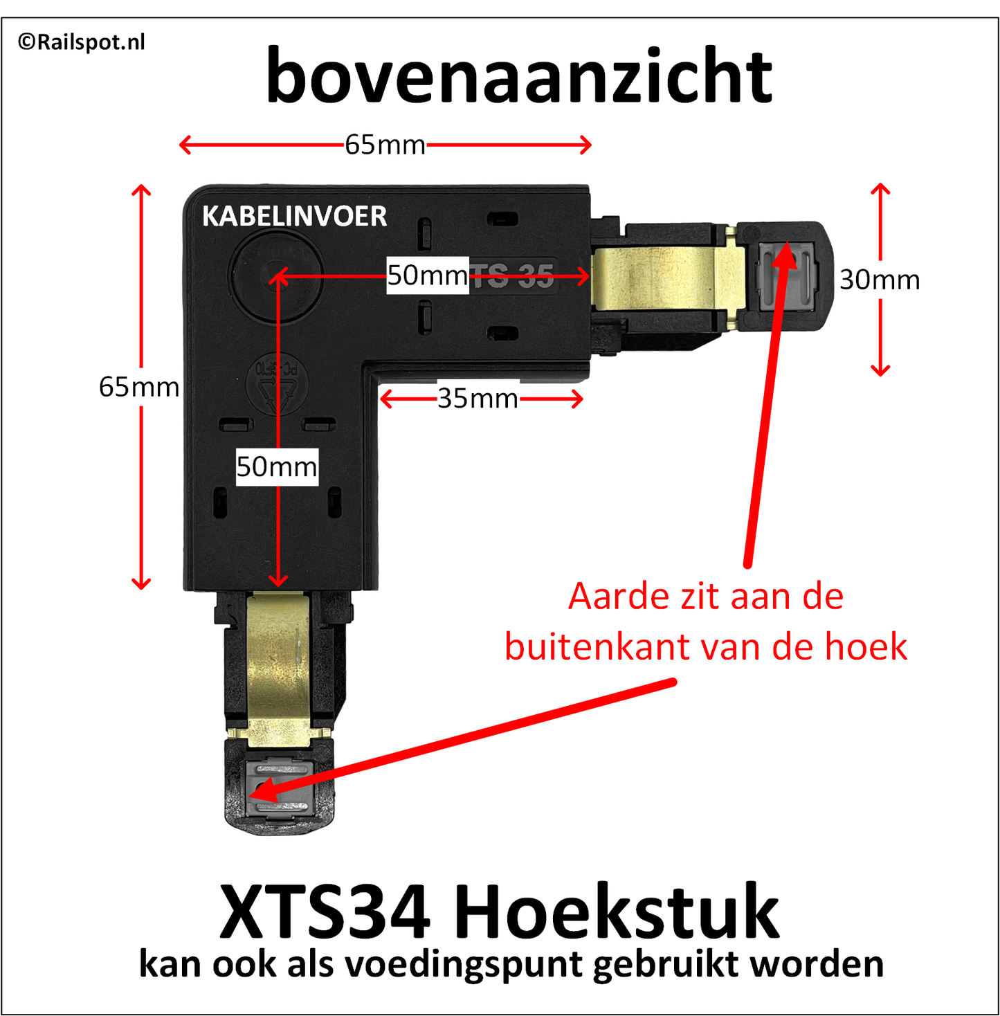 3fase rail wit - hoekstuk XTS35-3