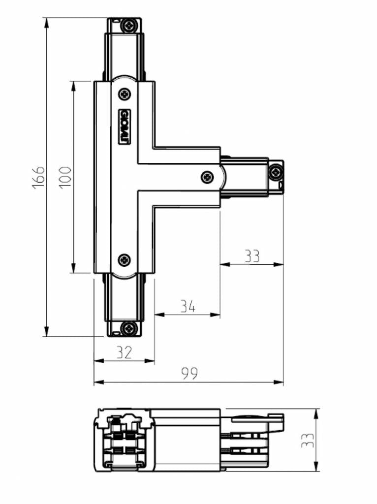 3fase rail grijs - T-stuk XTS37-1