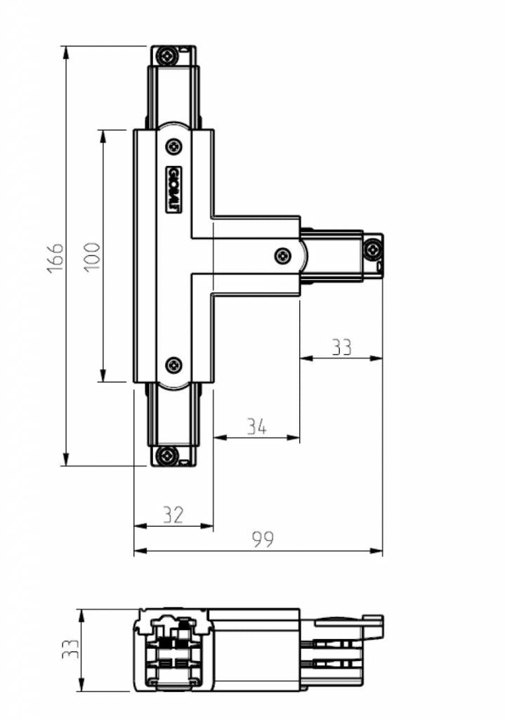 3fase rail grijs - T-stuk XTS39-1