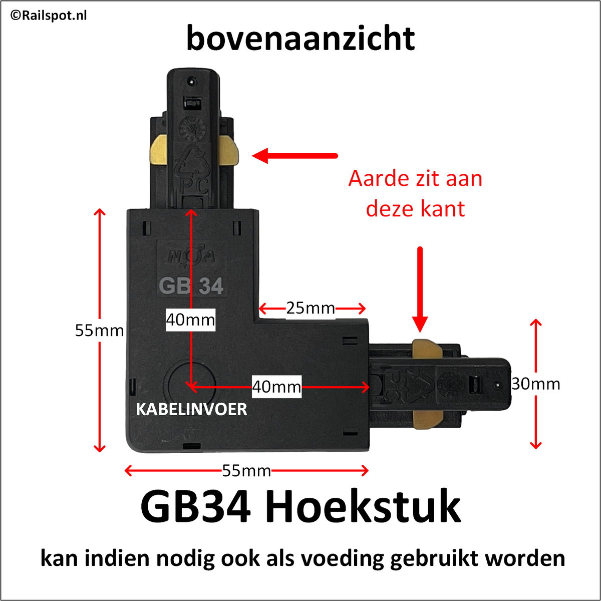 1-fase hoekstuk voor railverlichting
