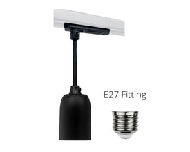 E27 fitting aan stoffen kabel en 1-fase railadapter – zwart