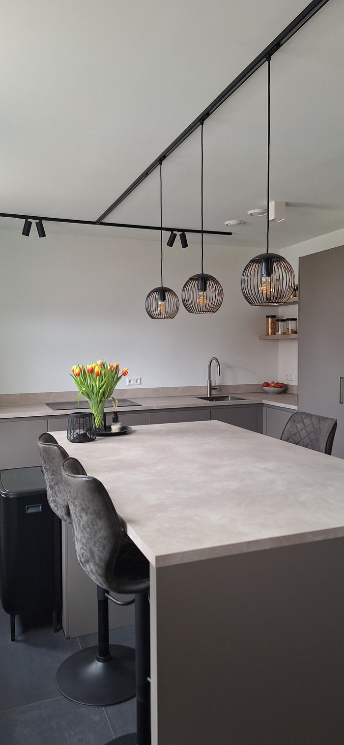 Zwart railverlichting Keuken Nordic Global 1F rail met NOIR GU10 | Eigen hanglamp