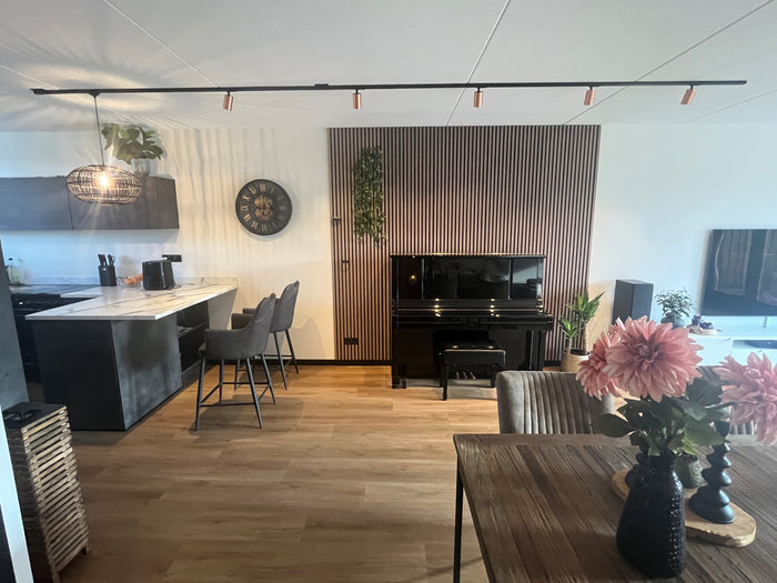 Zwart railverlichting Woonkamer, 
        
          
          Keuken Nordic Global 1F rail met HELIO ROSE GU10