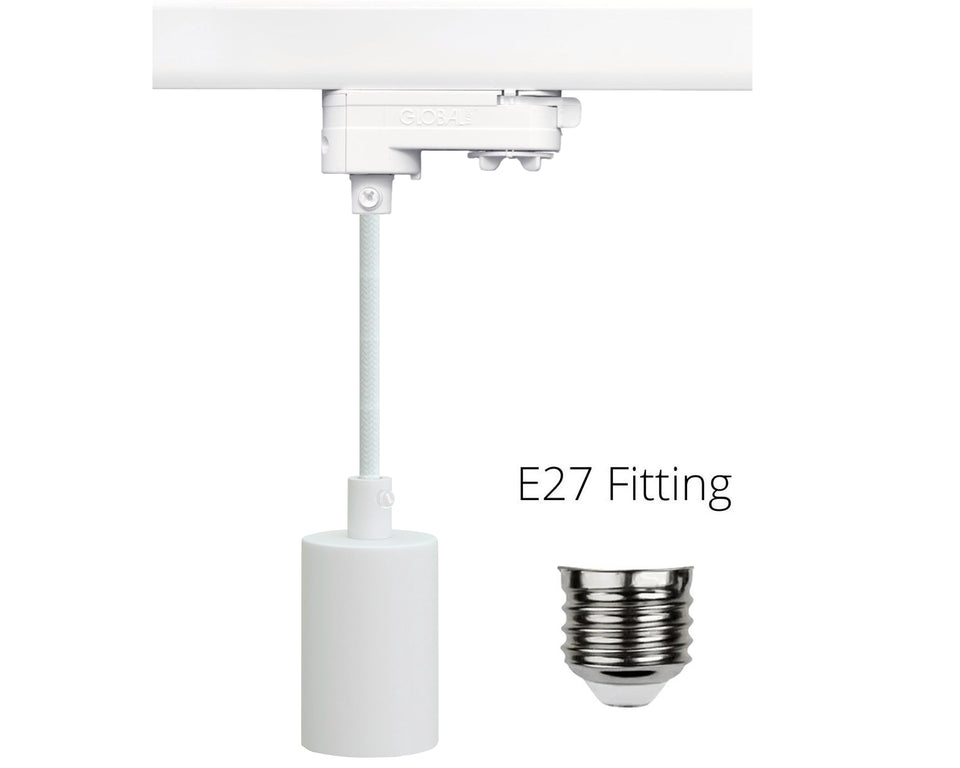 Witte E27 fitting met kabel voor 3-fase rail