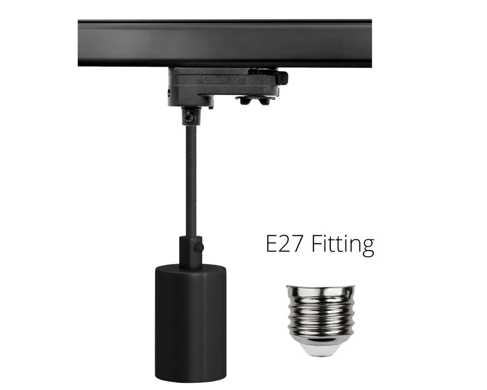 Zwarte E27 fitting met kabel voor 3-fase rail