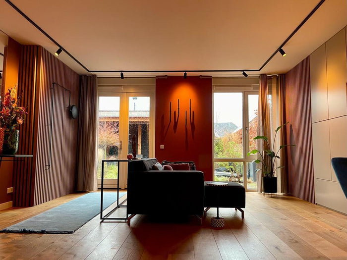 Zwart railverlichting Woonkamer Nordic Global 1F rail met MODERN GU10