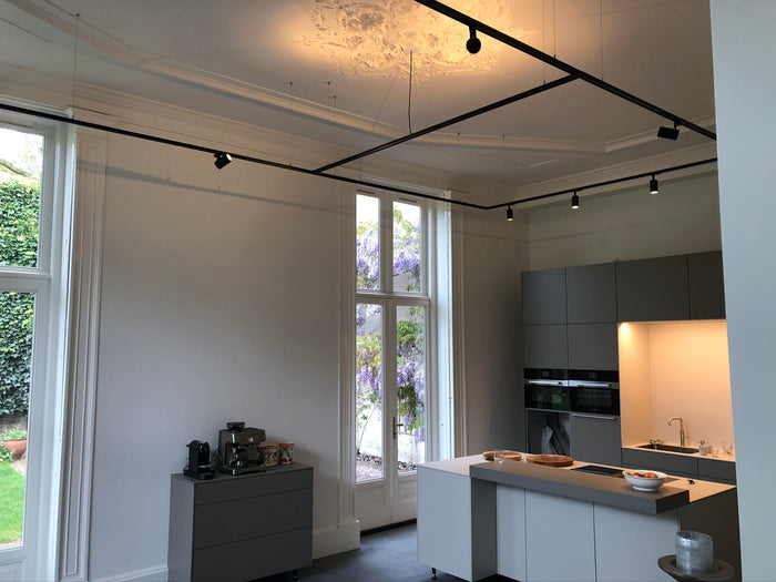 Zwart railverlichting Keuken Nordic Global 1F rail met TUBY GU10