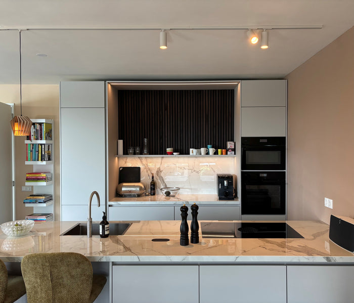 Beige railverlichting Keuken Nordic Global 1F rail met LUXON GU10