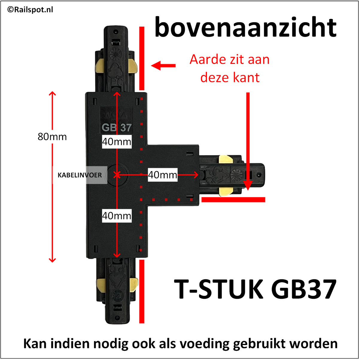 Afmetingen tekening van een t-stuk