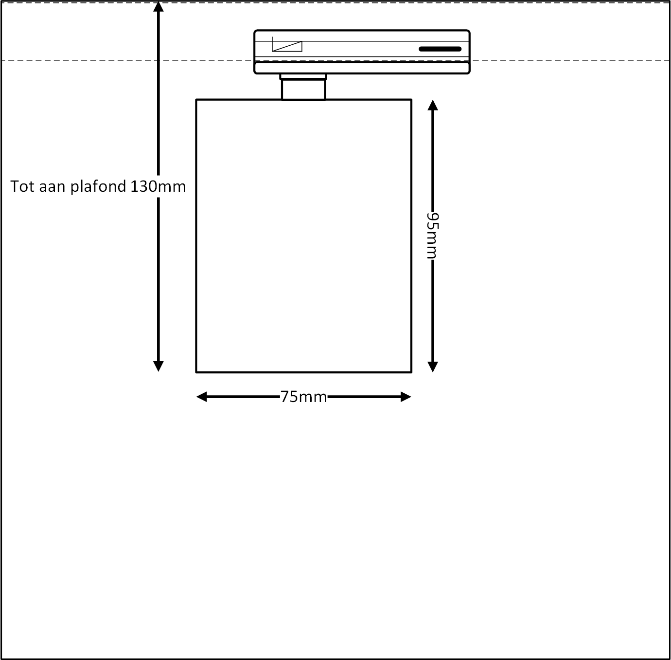 tekening van de afmetingen van de COLLOS GU10 1-fase railspot