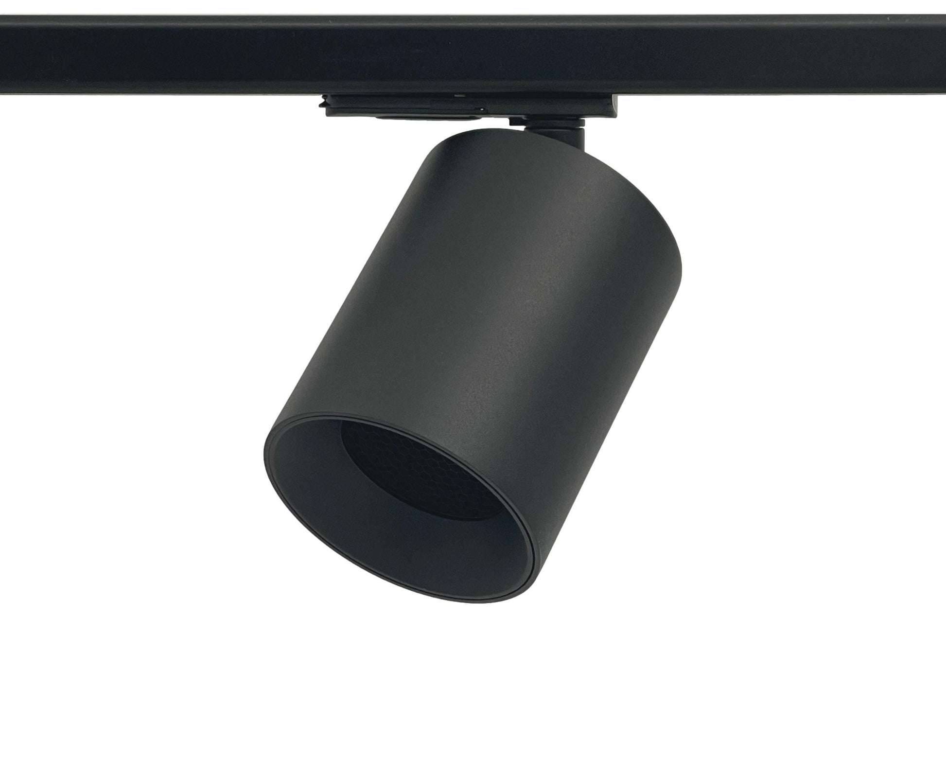 zwart railspot voor 1fase railverlichting met grotere diameter voorzien van GU10 fitting