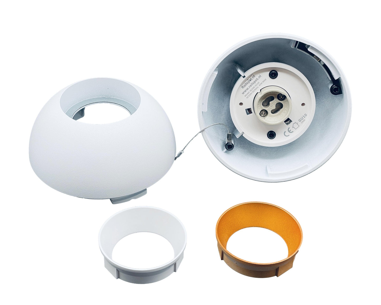 Bolvormige railspot met een gu10 fitting