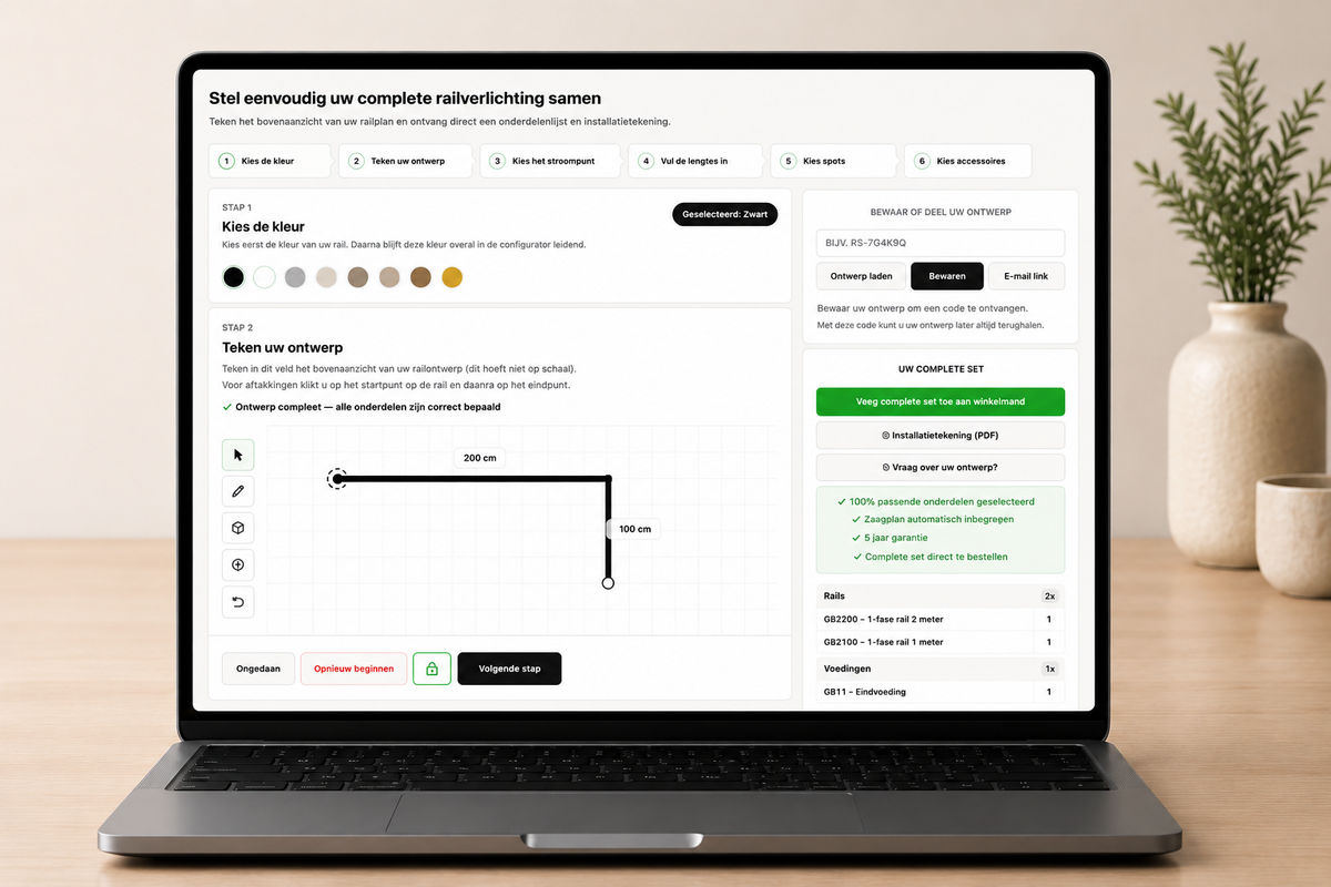 Voorbeeld van de 1-Fase railconfigurator