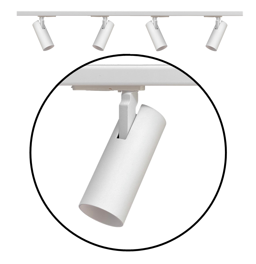 Complete set 1-fase railverlichting in wit met eindvoeding, 1 meter rail en eindkap