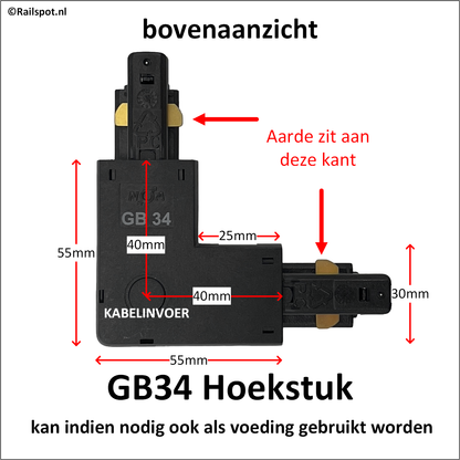 1fase rail wit - hoekstuk GB34-3