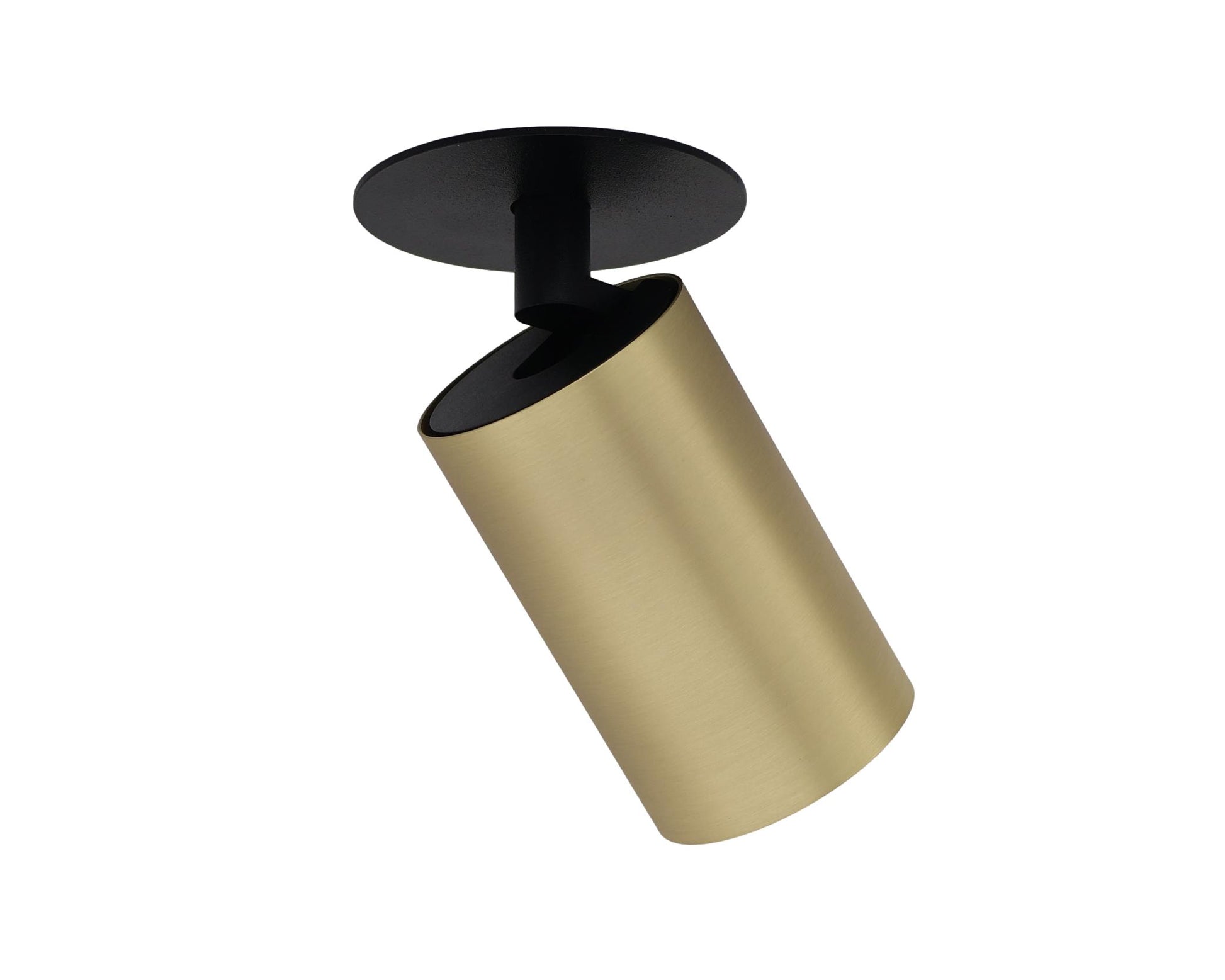 Ronde messing inbouwspot met zwarte voet voor moderne led verlichting