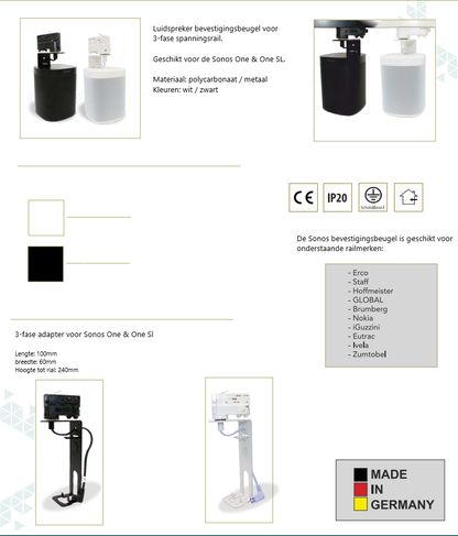 3fase rail wit - beugel SONOS ONE
