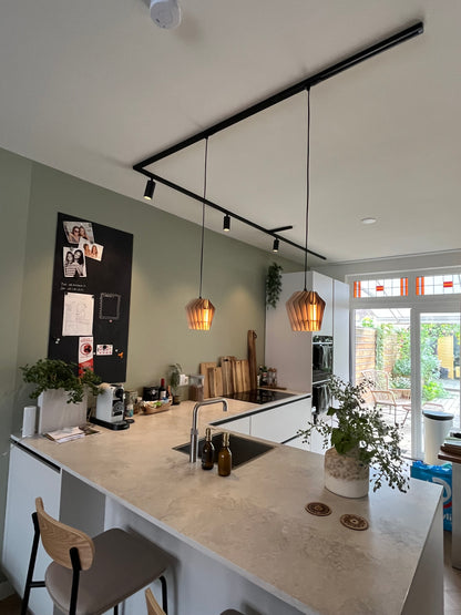 Zeer compacte hanglamp adapter railverlichting zwart in keuken