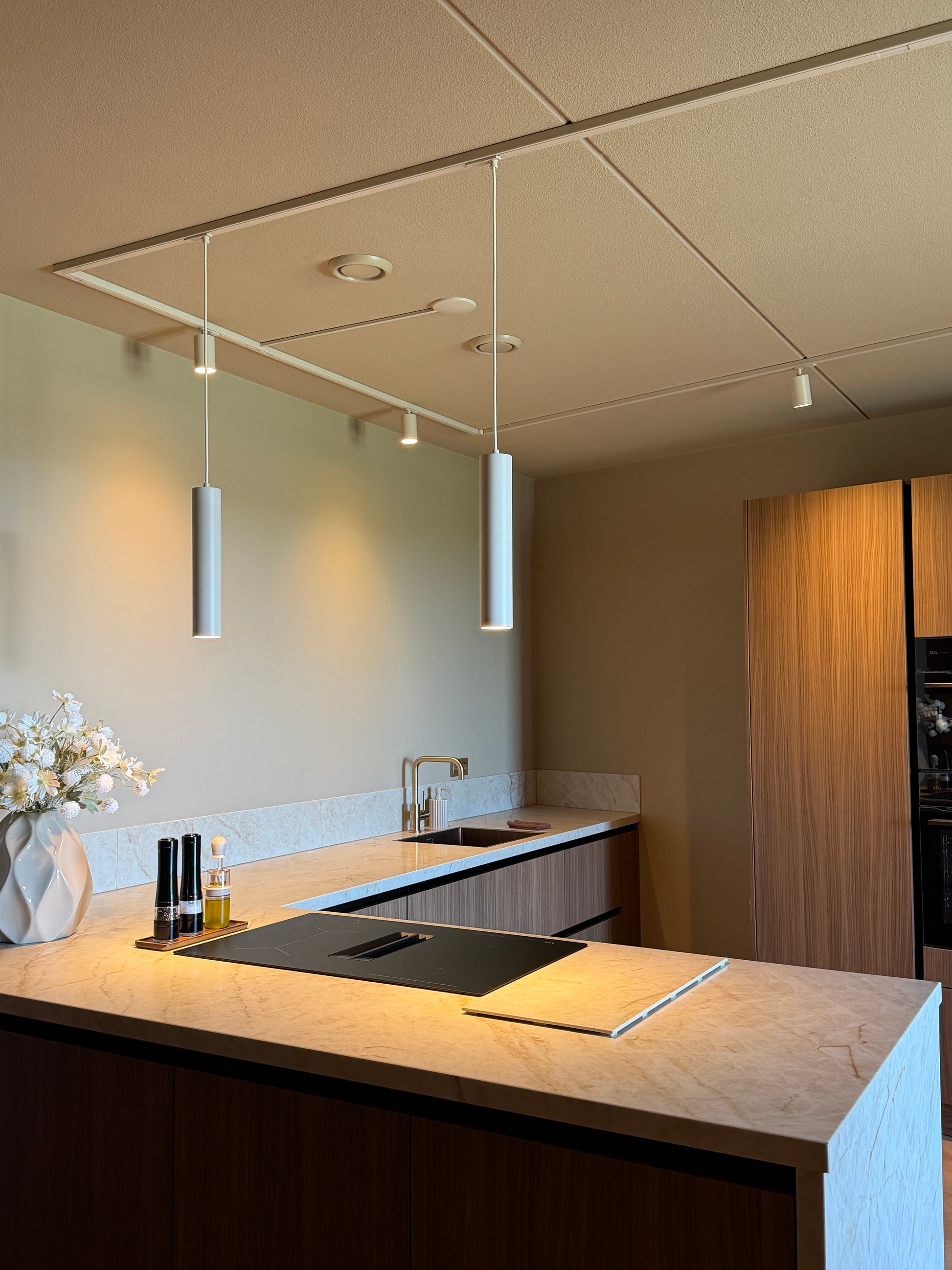 beige kleurige railverlichting voor keukens