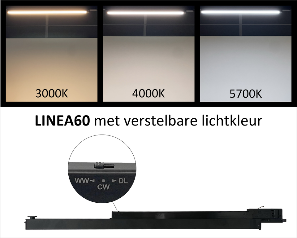 Railspot LINEA 60 zwart 3000K|4000K|5700K 3F