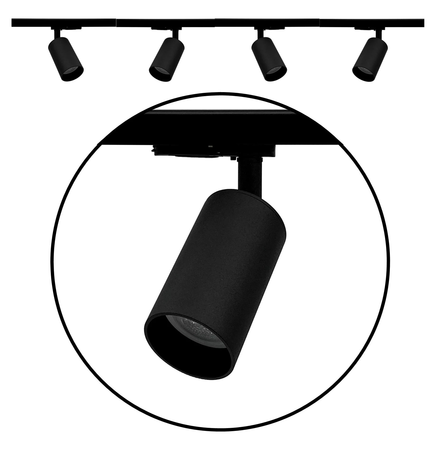 complete set railverlichting. zwarte 1-fase rail met GU10  spotjes