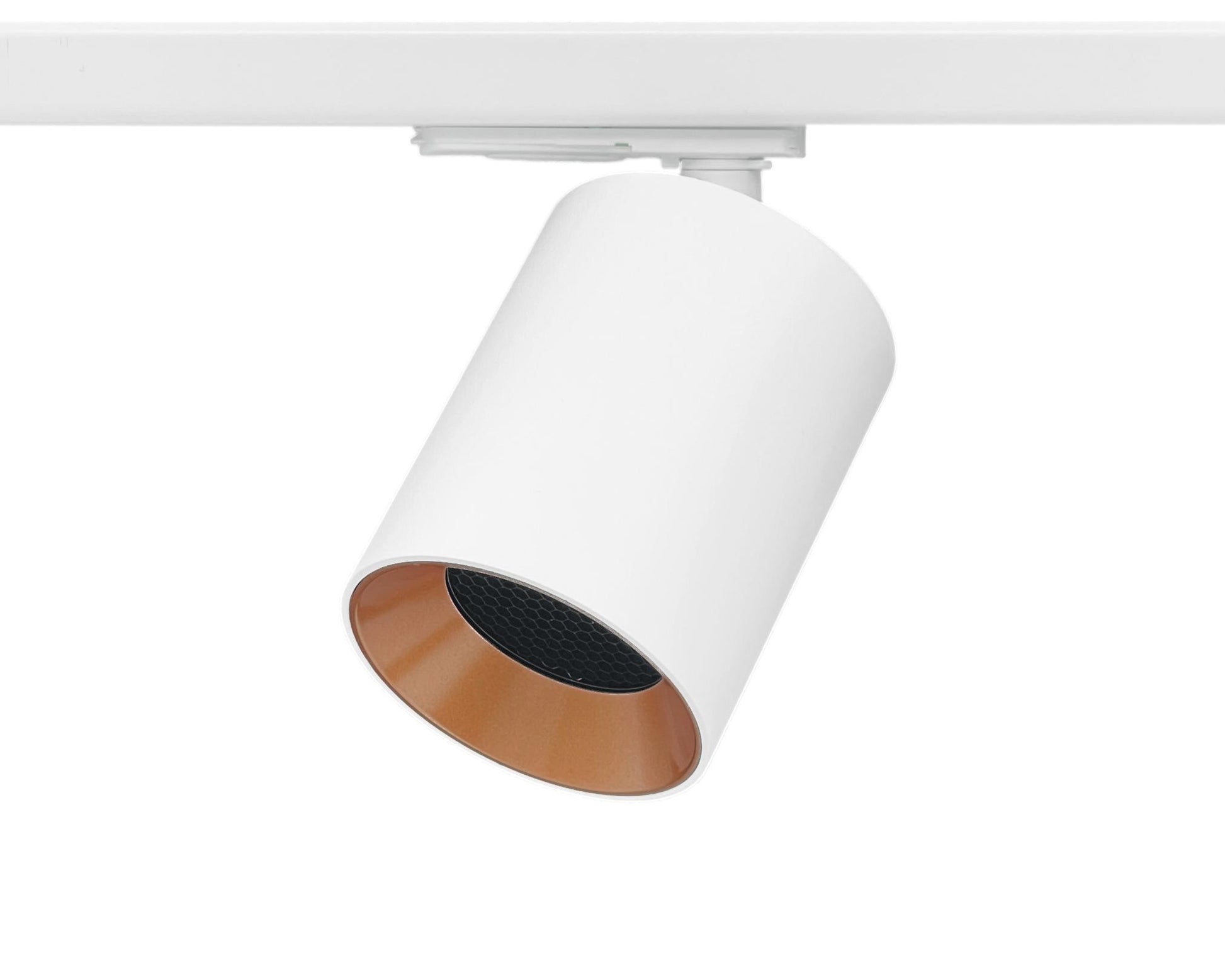 witte 1-fase design railspot met gouden binnenring en honingraat voor railverlichting