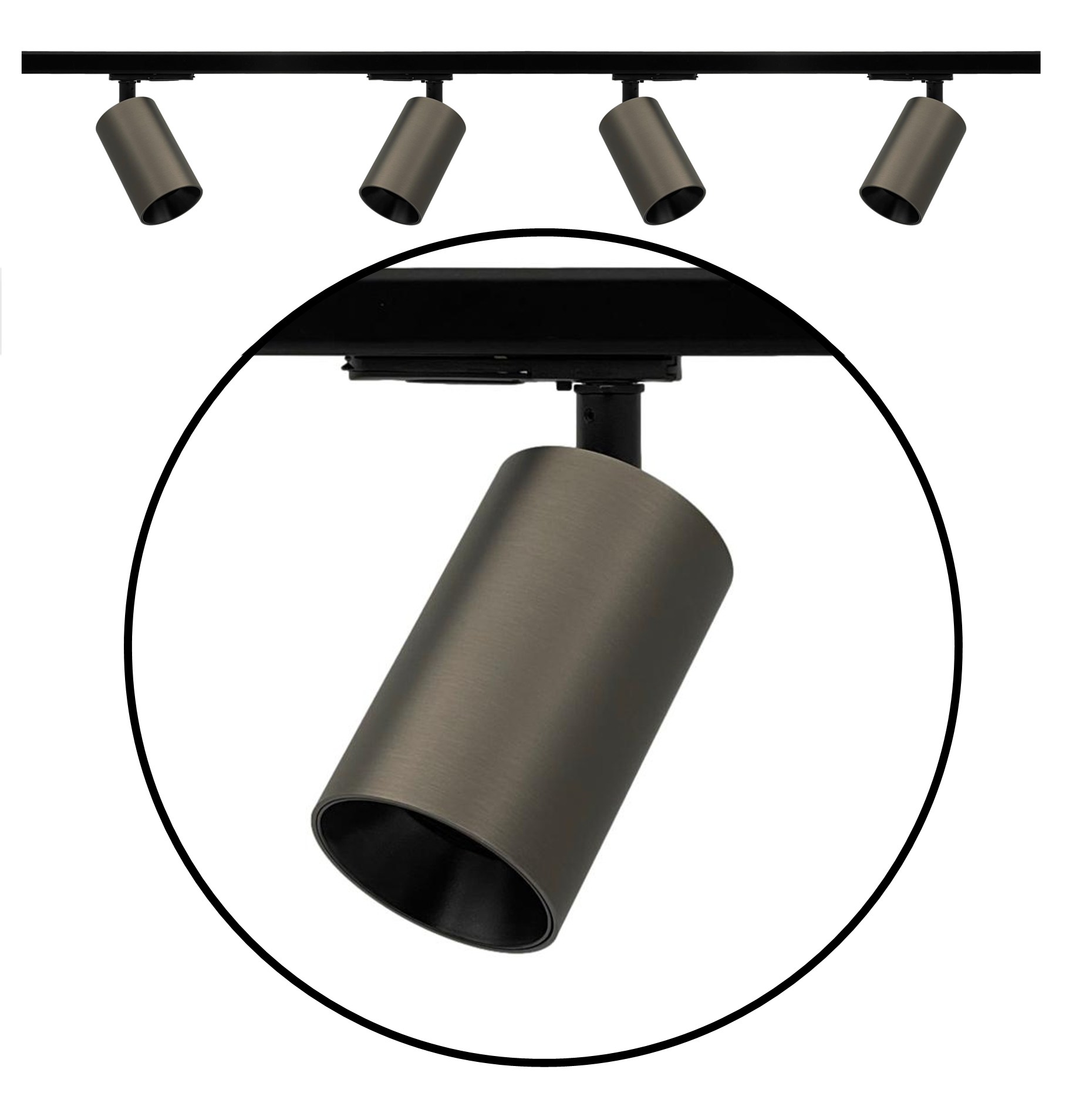 complete set 1-fase railverlichting met gunmetal GU10 railspots