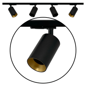 complete set railverlichting met zwarte GU10 spots met gouden binnenring