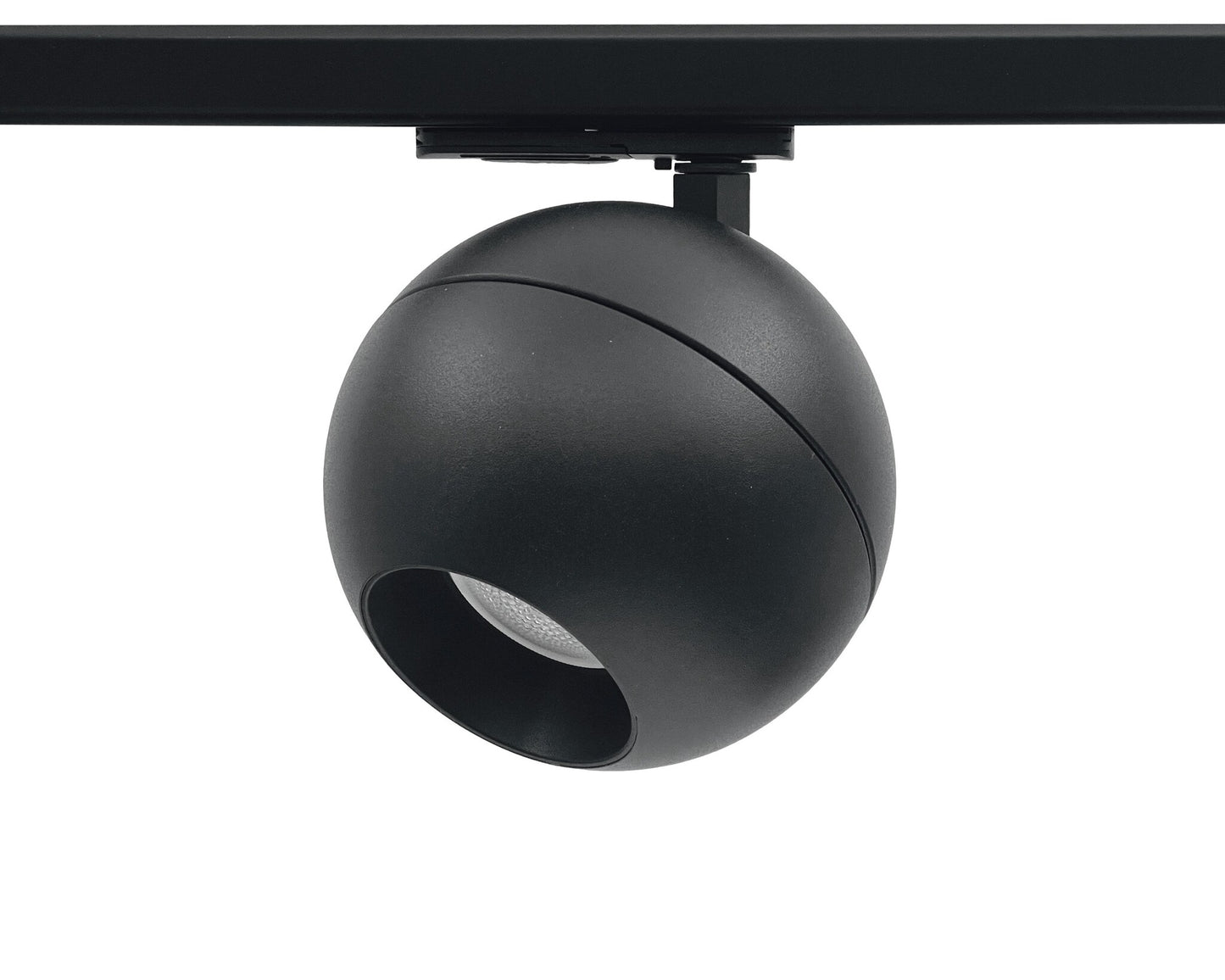 Ronde bolvormige zwarte railspots met GU10 fitting voor 1-fase railverlichting