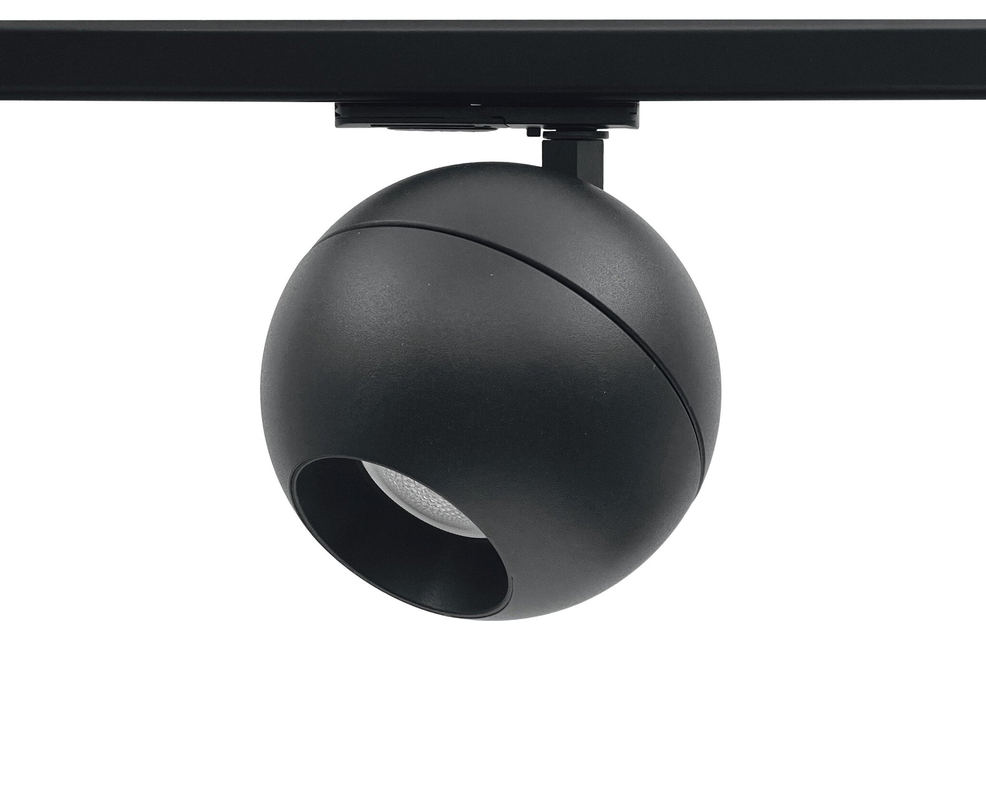Ronde bolvormige zwarte railspots met GU10 fitting voor 1-fase railverlichting