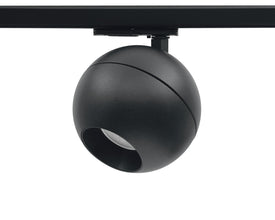 Ronde bolvormige zwarte railspots met GU10 fitting voor 1-fase railverlichting