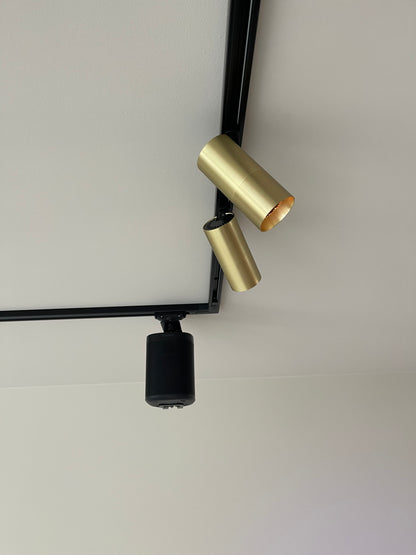 railverlichting met gouden railspots en sonos speakers