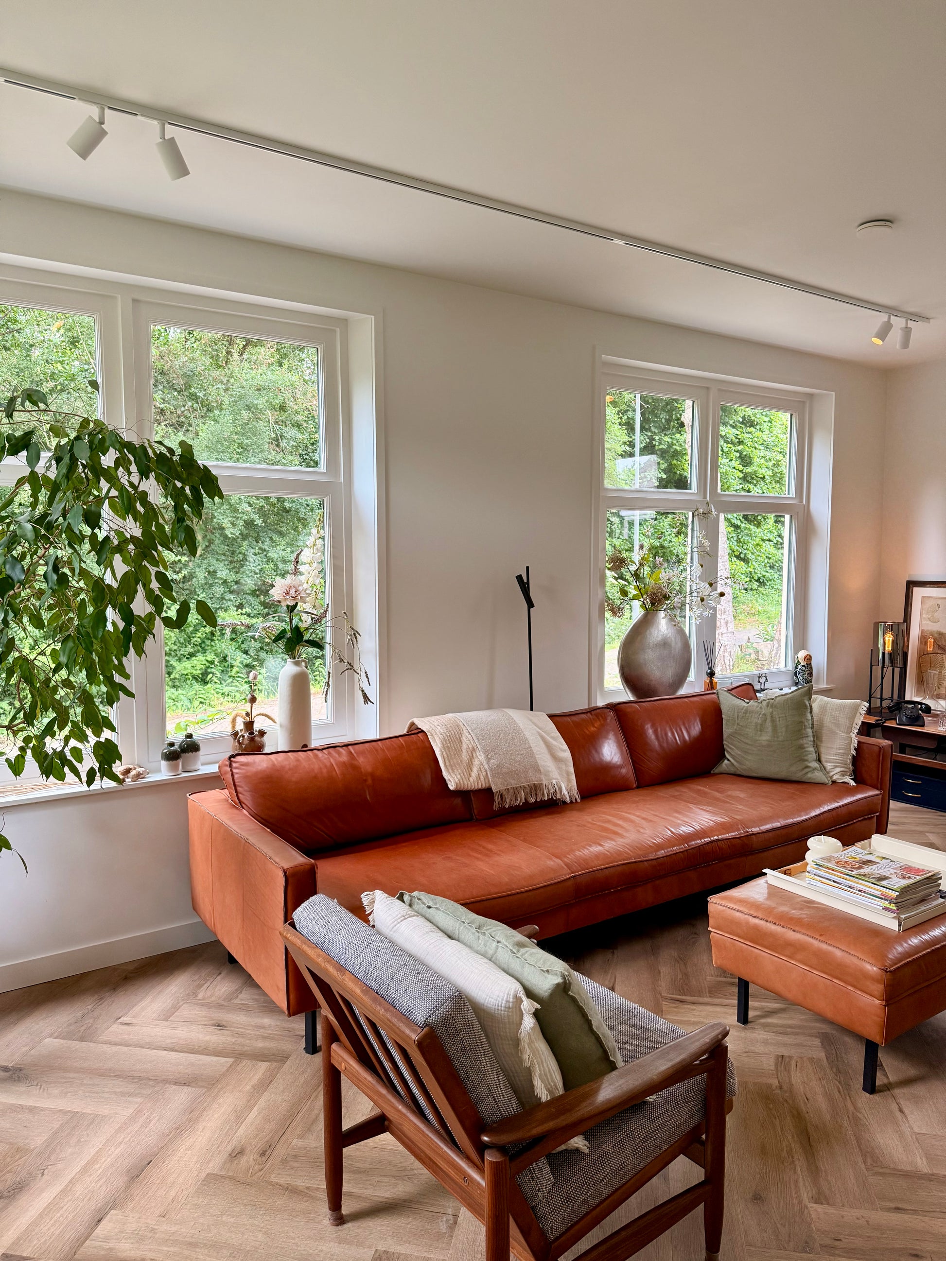 mooie witte 1-fase railverlichting in woonkamer